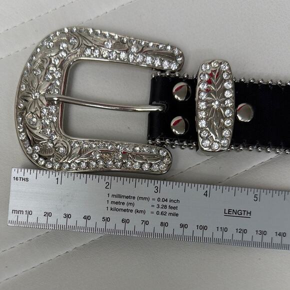 Leather Rhinestone Studded Western Belt Crystal Buckle Y2K Size S Festival Rodeo main image 6